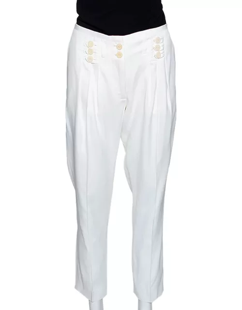 Stella McCartney Cream Coated Silk Button Detail Tapered Trousers