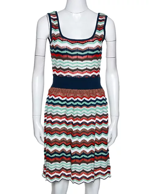 M Missoni Multicolor Patterned Knit Cut Out Detail Sleeveless Dress