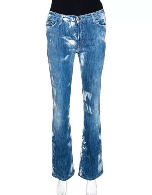 Just Cavalli Blue Acid Washed & Distressed Denim Straight Fit Jeans