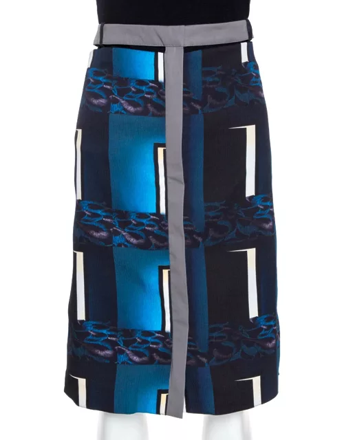 Kenzo Multicolor Abstract Print Side Slit Detail Fitted Skirt