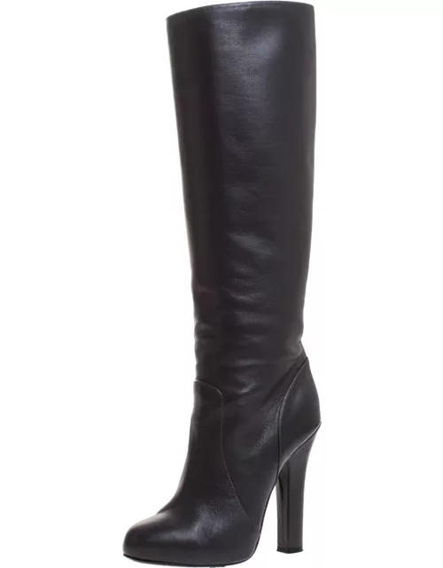 Dolce & Gabbana Black Leather Knee Length Platform Boot
