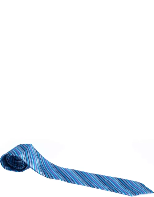 Brioni Blue & Purple Diagonal Striped Silk Tie