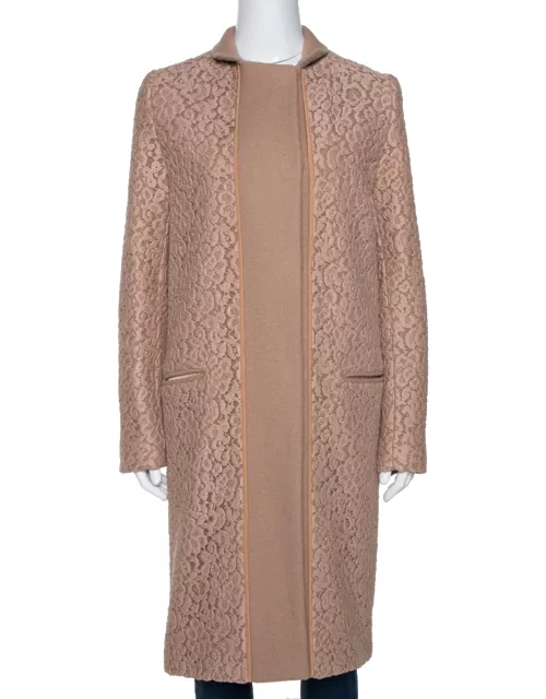 Chloe Pink 19 Wool & Lace Overlay Button Front Coat