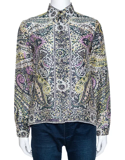 Etro Multicolor Floral Paisley Print Silk Long Sleeve Shirt