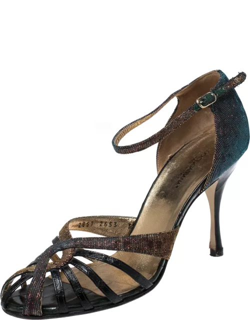 Dolce & Gabbana Multicolor Leather And Lamé Fabric Strappy Ankle Strap Sandal