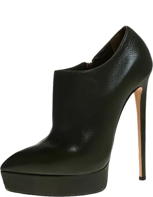 Casadei Green Leather Platform Pointed Toe Ankle Bootie