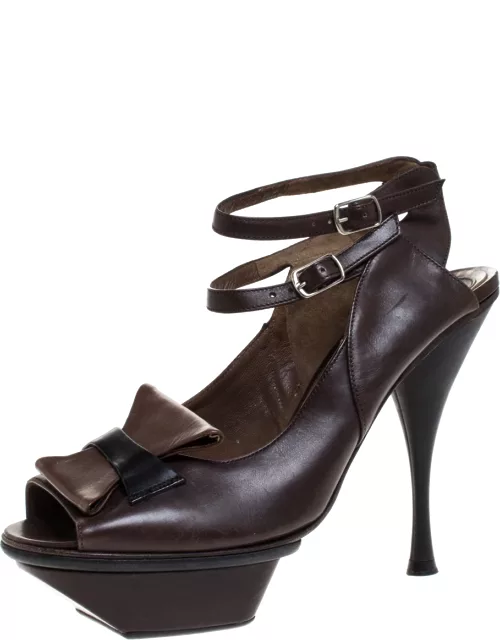 Marni Brown Leather Ankle Strap Platform Sandal