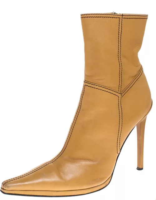 Casadei Tan Leather Pointed Toe Ankle Boot