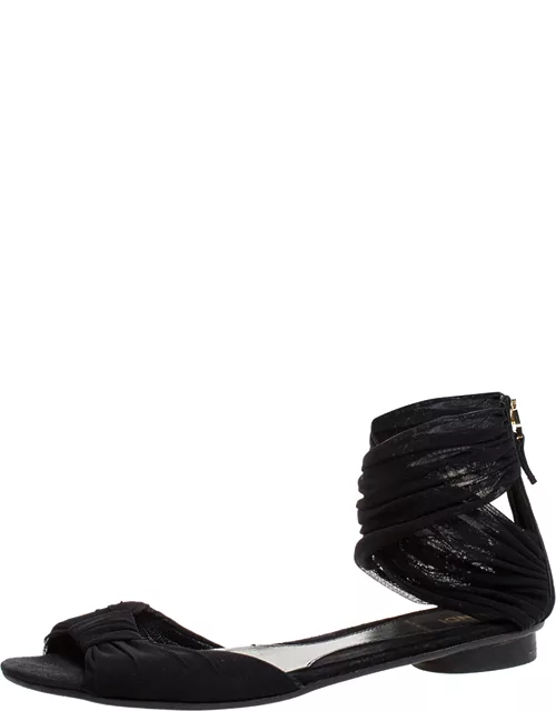 Fendi Black Mesh Fabric Open Toe Flat Sandal