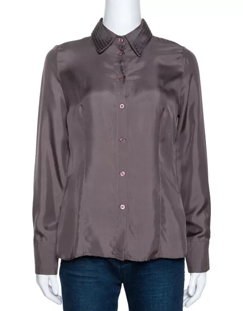 Emporio Armani Taupe Silk Collar Detail Shirt