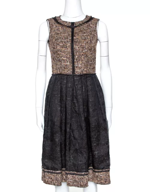 D & G Black and Brown Tweed Silk Overlay Flared Dress