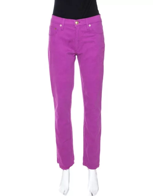 Versace Collection Purple Cotton Embroidered Pocket Detail Jeans