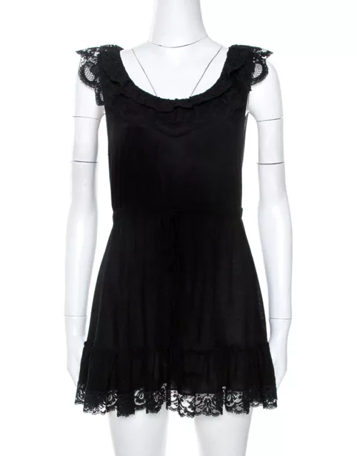 Dolce & Gabbana Black Knit Lace Trim Detail Mini Dress