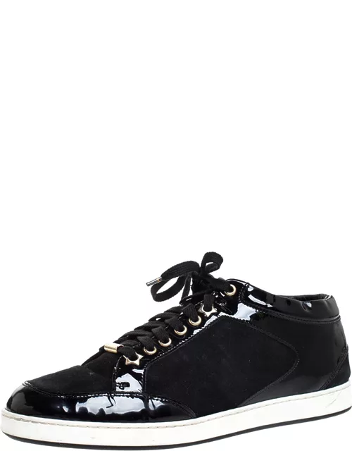 Jimmy Choo Black Suede and Patent Leather Miami Low Top Sneaker