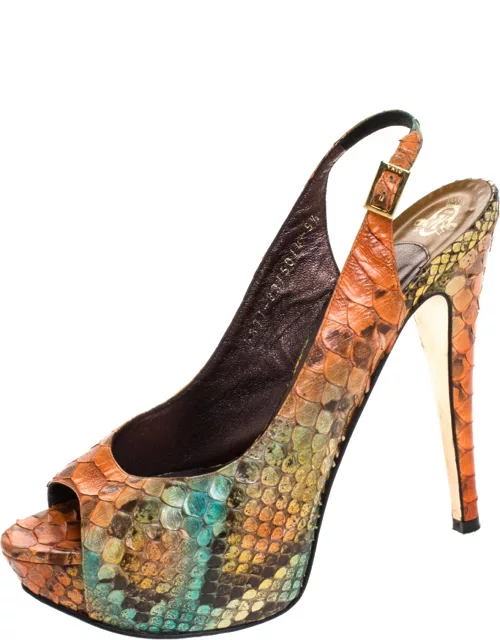 Gina Multicolor Python Leather Peep Toe Platform Slingback Sandal