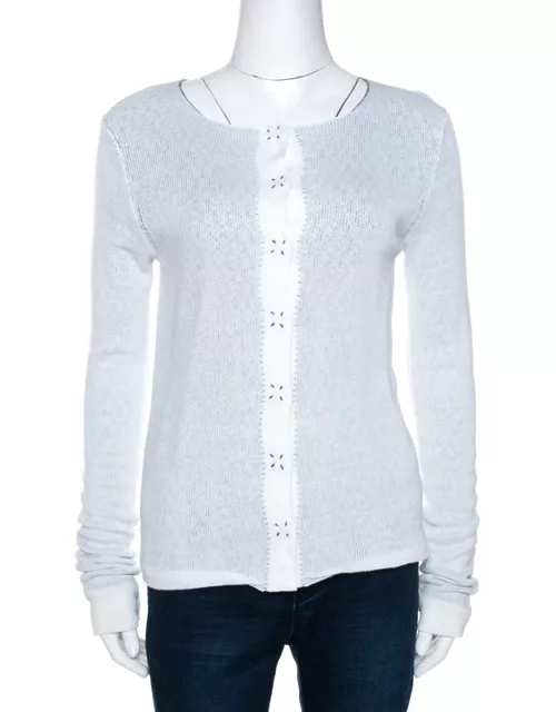 Emporio Armani White Knit Button Front Cardigan