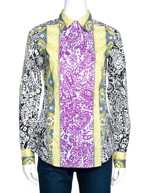 Etro Multicolor Panelled Paisley Print Stretch Cotton Shirt