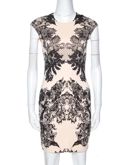 McQ by Alexander McQueen Bicolor Lace Printed Jersey Fitted Dress
