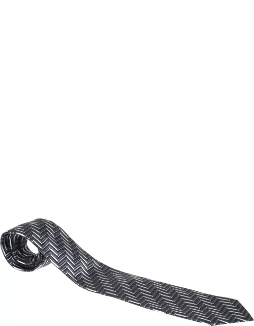 Ermenegildo Zegna Vintage Grey Geometric Patterned Jacquard Silk Tie