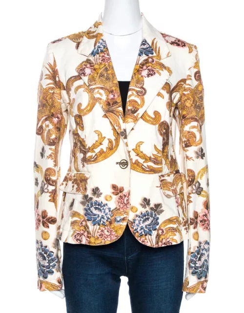 Just Cavalli Cream Floral Print Cotton Jacket