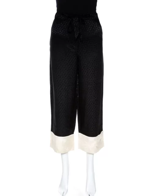 Alexander McQueen Black Silk Jacquard Contrast Hem Detail Pants