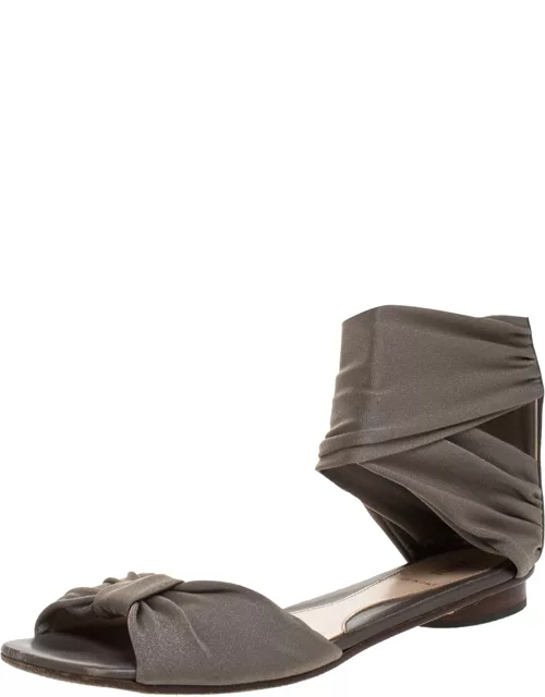 Fendi Grey Stretch Fabric Ankle Wrap Flat Sandal