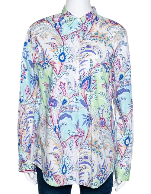 Etro Multicolor Paisley Printed Stretch Cotton Button Front Shirt