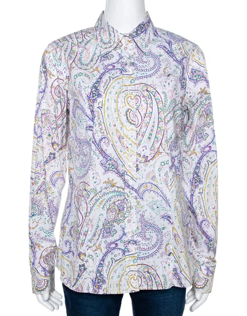 Etro Multicolor Striped Paisley Printed Cotton Button Front Shirt