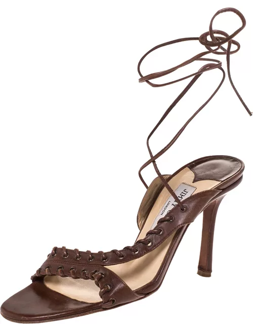 Jimmy Choo Brown Leather Corset Ankle Wrap Sandal