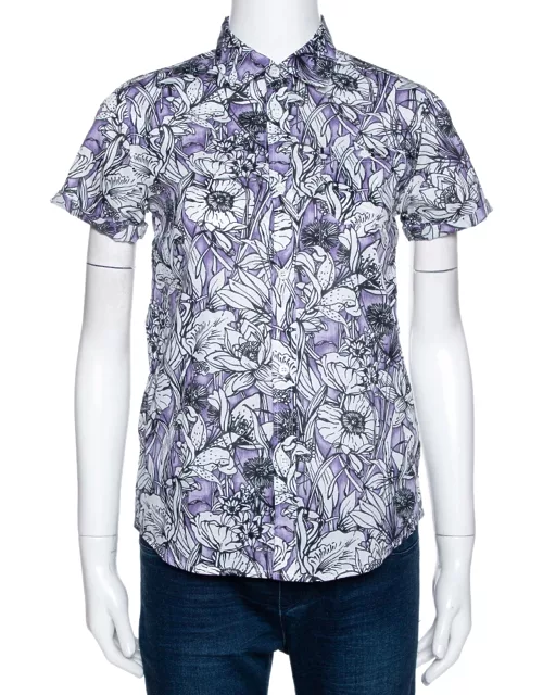 Gucci Purple Floral Print Cotton Short Sleeve Shirt
