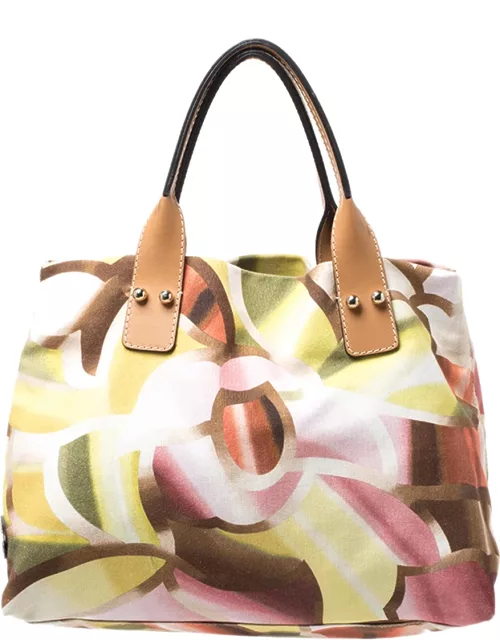 Missoni Multicolor Printed Canvas and Leather Tote