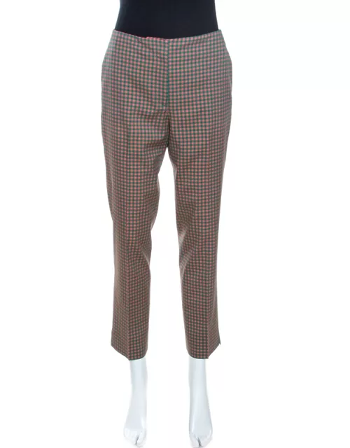 Prada Green and Peach Checkered Wool Blend Fitted Trousers