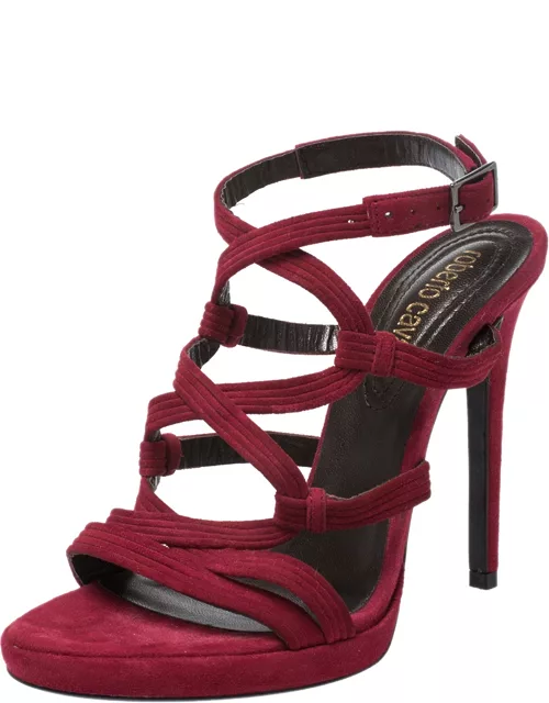 Roberto Cavalli Red Suede Leather Strappy Sandal