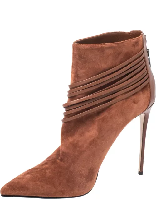 Le Silla Brown Suede Strap Embellished Detail Ankle Bootie
