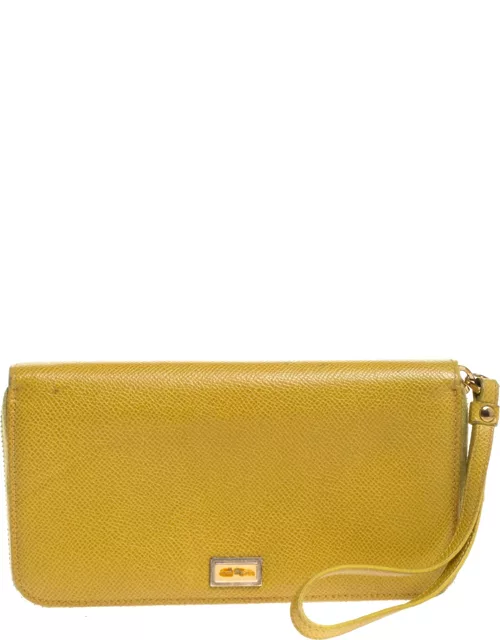 Dolce & Gabbana Paglia Yellow Leather Strappy Zip Around Wallet