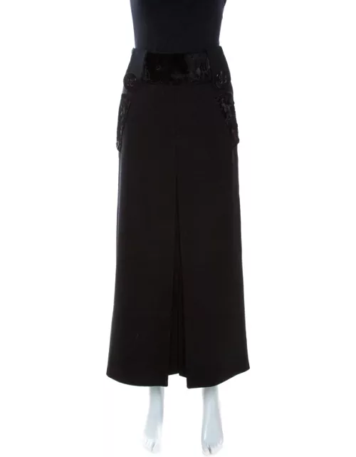 Dolce & Gabbana Black Wool Front Slit Detail Skirt