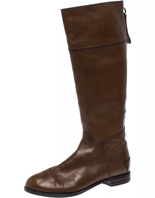 Chloe Brown Leather Knee Length Flat Boot