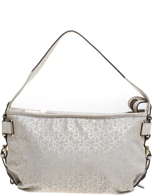 Dkny Ivory Signature Fabric and Leather Shoulder Bag