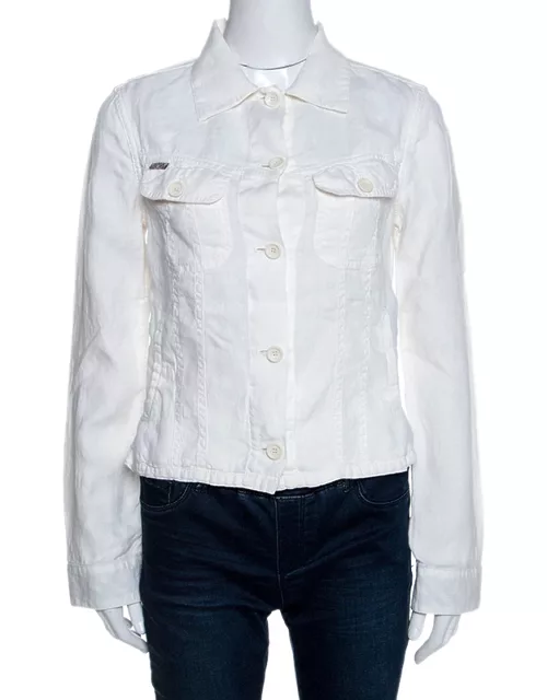 Burberry Off White Linen Pocket Detail Button Front Shirt