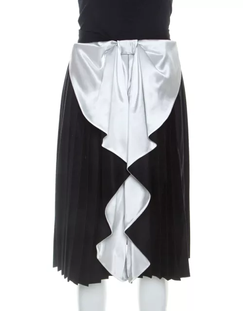 Givenchy Black Wool Contrast Bow Detail Pleated Skirt
