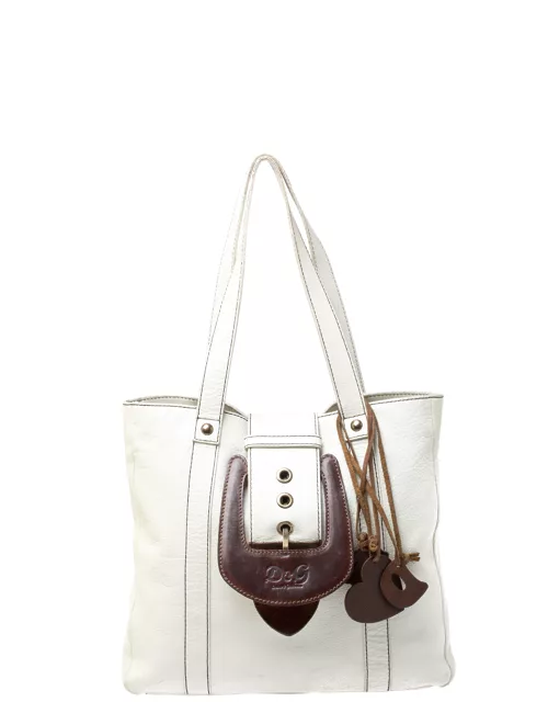 Dolce & Gabbana White/Buckle Leather Buckle Tote