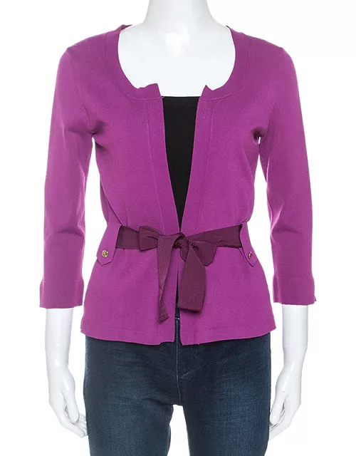 CH Carolina Herrera Purple Stretch Knit Belted Cardigan