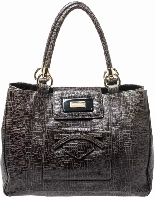 Emporio Armani Olive Green Croc Embossed Leather Front Pocket Tote
