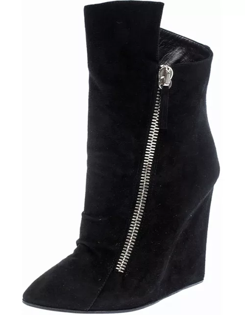Giuseppe Zanotti Black Suede Wedge Ankle Boot