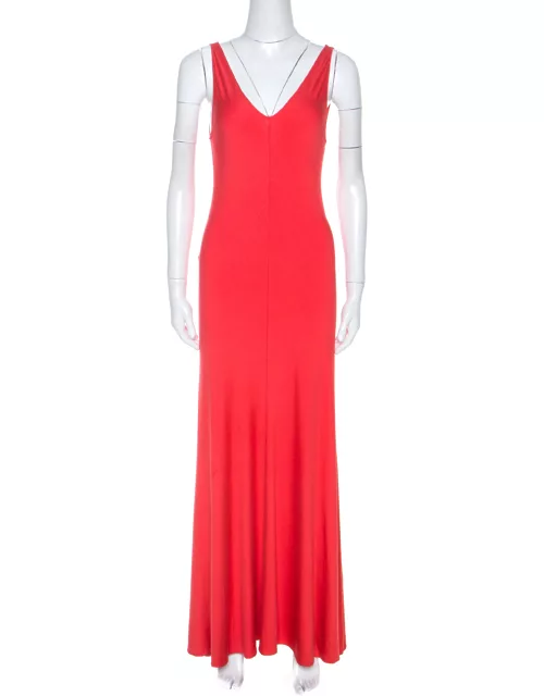 Ralph Lauren Coral Pink Jersey Sleeveless Jenny Maxi Dress