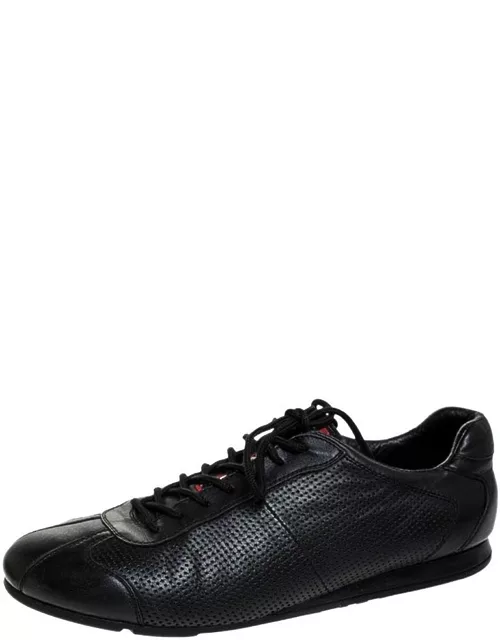 Prada Sport Black Perforated Leather Lace Up Low Top Sneaker