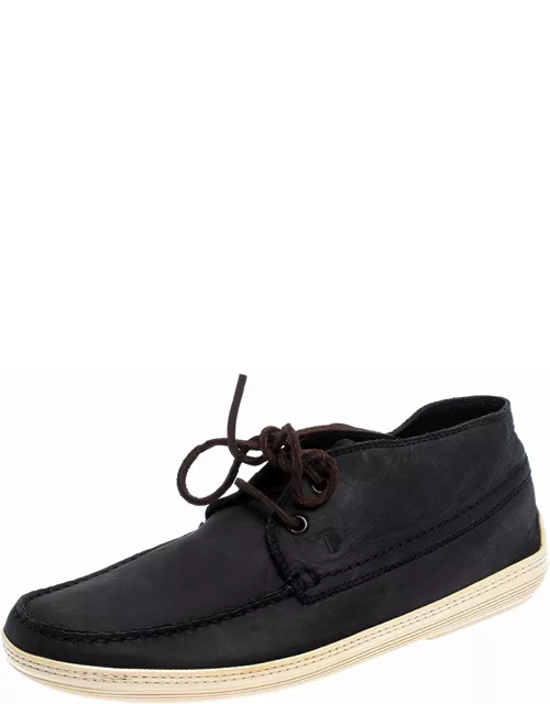 Tod's Navy Blue Nubuck Leather Lace High Top Sneaker
