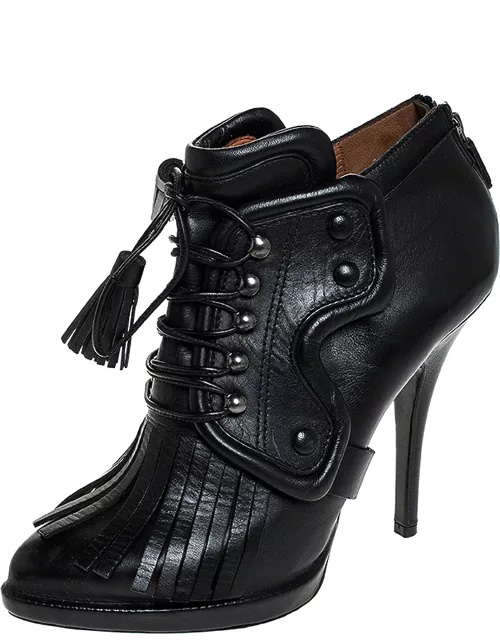 Givenchy Black Leather Fringe Lace Up Bootie