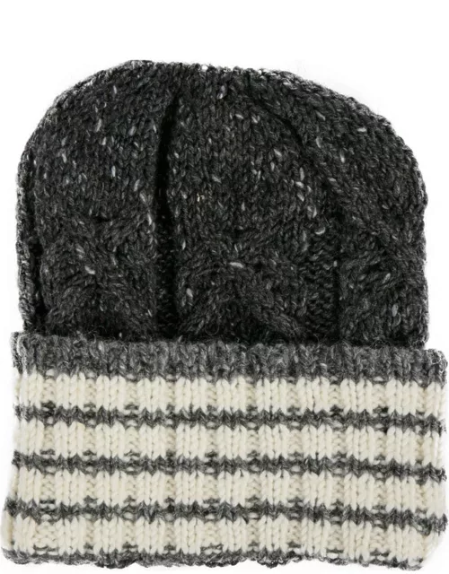 Thom Browne Grey and Ivory Cable Knit Wool Mohair Blend Beanie