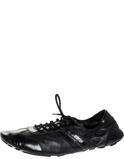 Prada Black Leather and Patent Leather Lace Up Sneaker